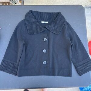Cabi Cardigan Sweater Womans M Black Cropped Wool Jackie O 502 Lux Chic Collared